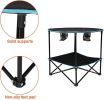 Bosonshop Folding Table, Travel Camping Picnic Collapsible Round Table with 4 Cup Holders and Carry Bag (Black & Blue)