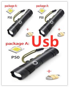 USB Charging Zoom P50 Flashlight (Option: 3pcs Usb)