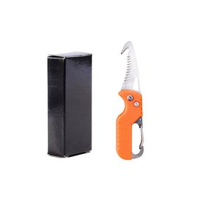 Serrated Pocket Knife Hook Blade Utility Knife Folding Camping Knife Parcel Knife Pocket Carton Cutter Box Opener Outdoor Multitool (Color: Orange White Blade)