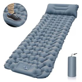 Outdoor Camping Sleeping Pad Inflatable Mattress With Pillows Ultralight Air Mat Built-in Inflator Pump For Travel Hiking (Color: Light Grey)