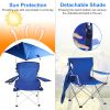 Foldable Beach Chair with Detachable Umbrella Armrest Adjustable Canopy Stool with Cup Holder Carry Bag for Camping Poolside Travel Picnic Lawn Chair